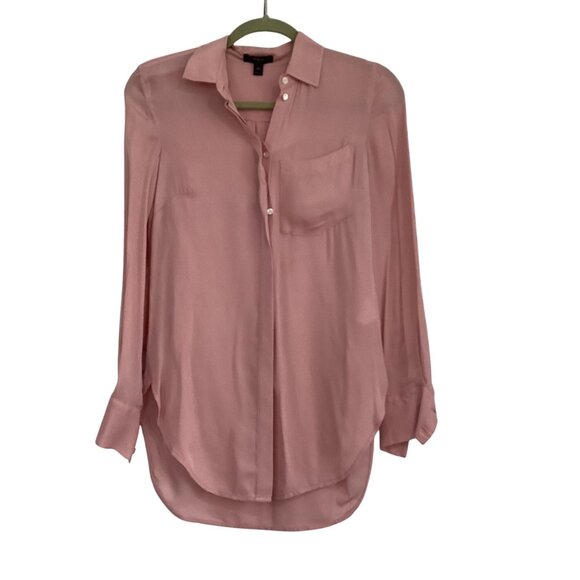 J. Crew Womens Pink 100% Silk Long Sleeve Button-Up Blouse Size 00 - Picture 1 of 10